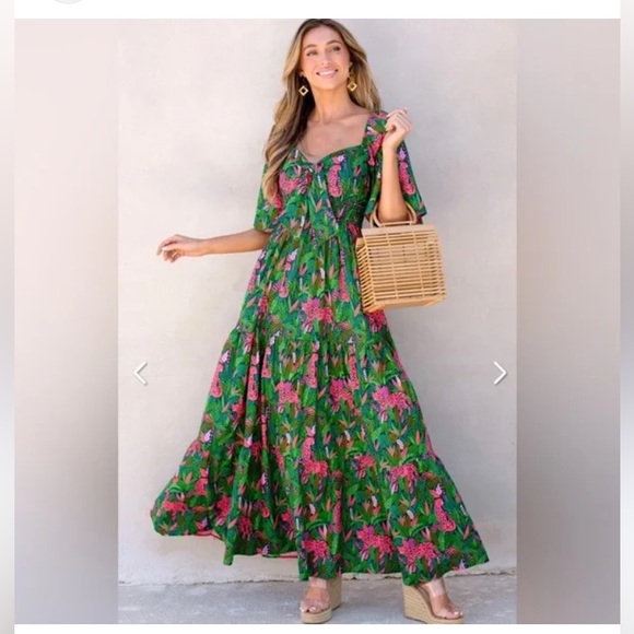Peach Love California Dresses & Skirts - Peach and love California Dress  Vibrant Green and Pink Maxi Dress